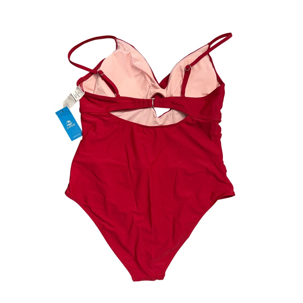 Cupshe‎ One Piece Swimsuit XL Red Twist Front Ruched Keyhole Cutout NWT - Picture 4 of 6